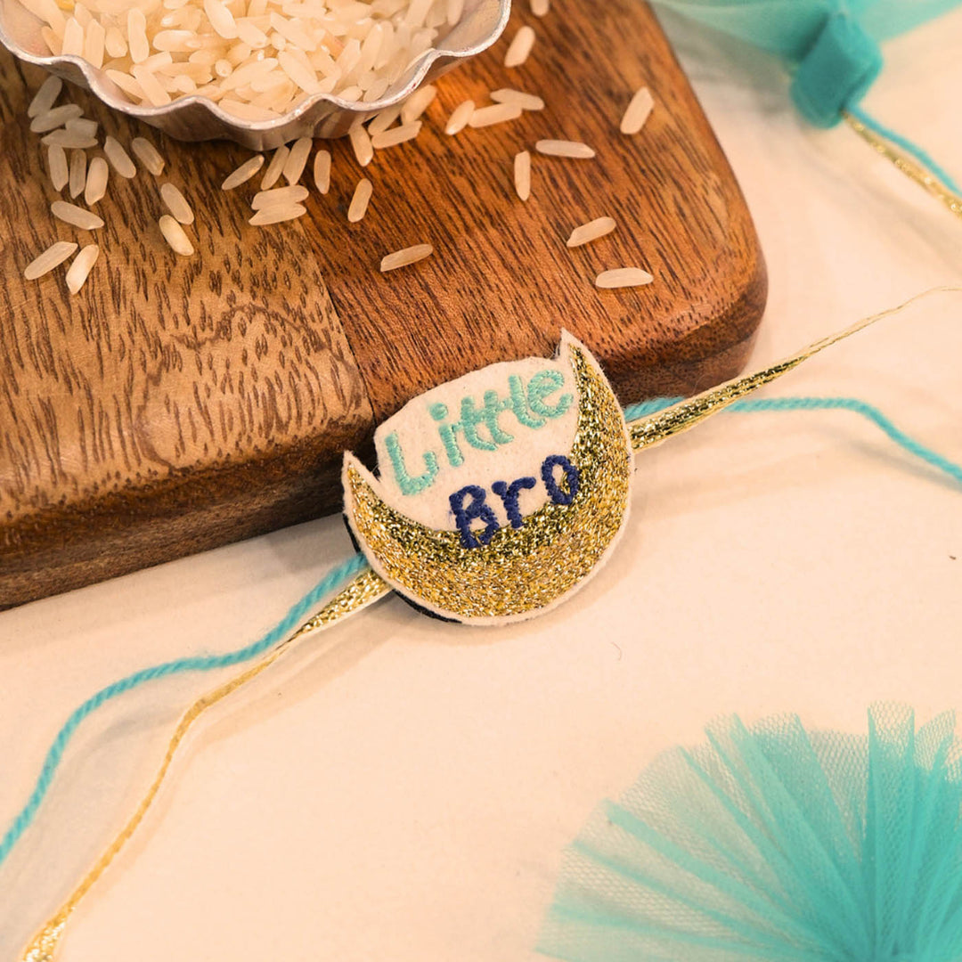 Handmade Thread Embroidered "Little Bro" Reusable Rakhi Magnet For Brother