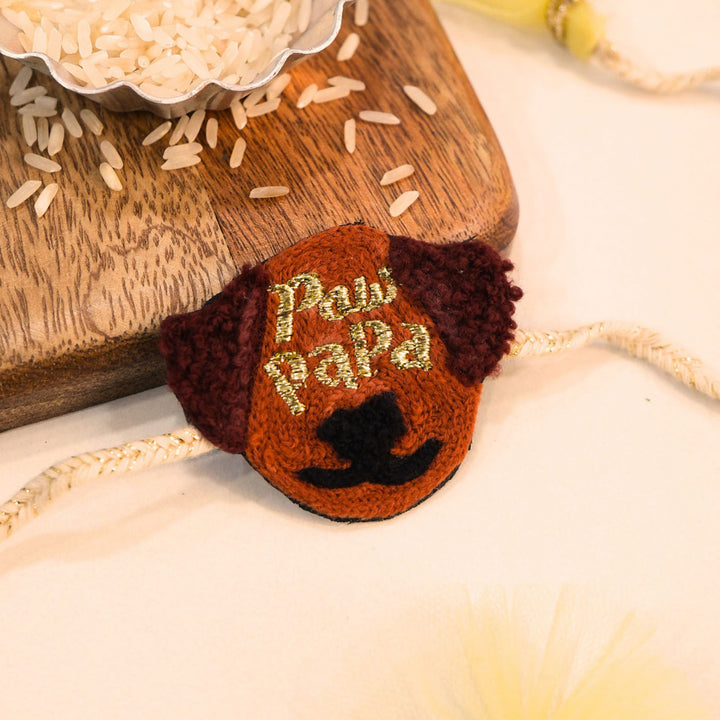 Handmade Thread Embroidered "Paw Papa" Reusable Rakhi Magnet For Brother