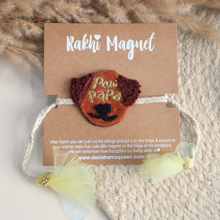 Handmade Thread Embroidered "Paw Papa" Reusable Rakhi Magnet For Brother