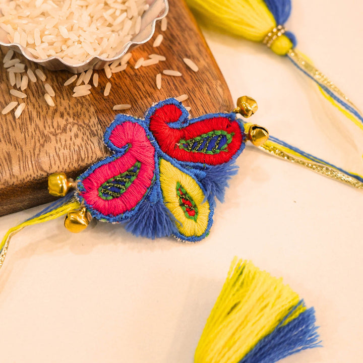 Handmade Thread Embroidered "Titli Kairi" Reusable Rakhi Magnet For Brother