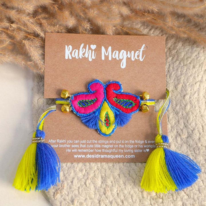 Handmade Thread Embroidered "Titli Kairi" Reusable Rakhi Magnet For Brother