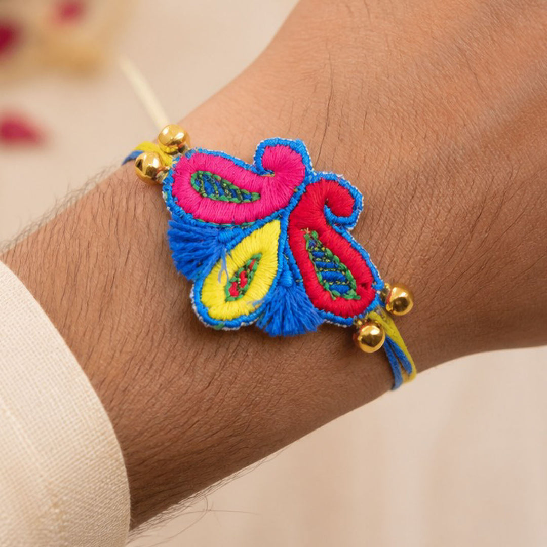Handmade Thread Embroidered "Titli Kairi" Reusable Rakhi Magnet For Brother