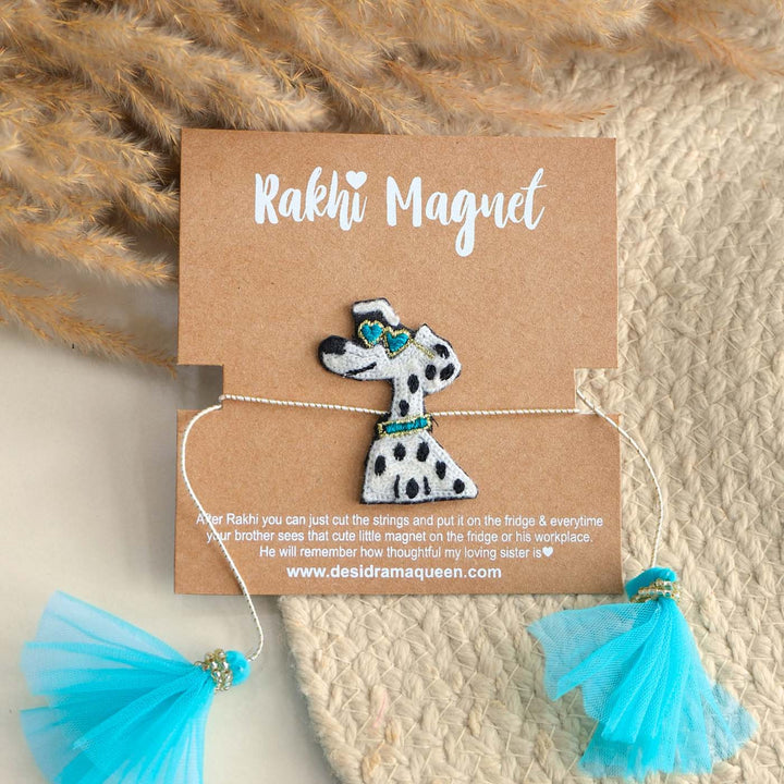 Handmade Thread Embroidered "Cool Dog" Reusable Rakhi Magnet For Brother