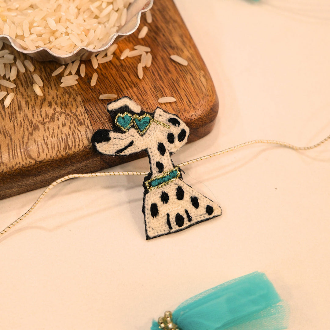 Handmade Thread Embroidered "Cool Dog" Reusable Rakhi Magnet For Brother