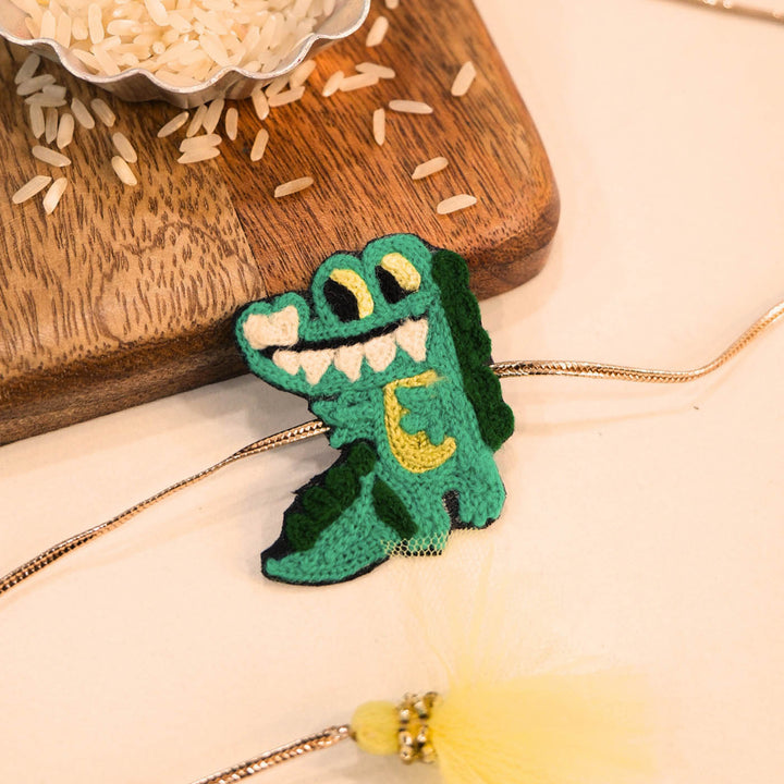 Handmade Thread Embroidered "Crocodile" Reusable Rakhi Magnet For Brother