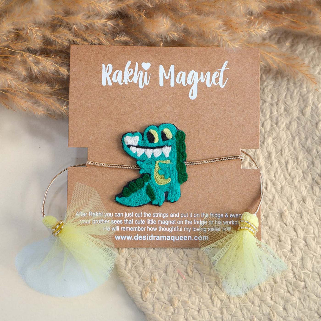 Handmade Thread Embroidered "Crocodile" Reusable Rakhi Magnet For Brother