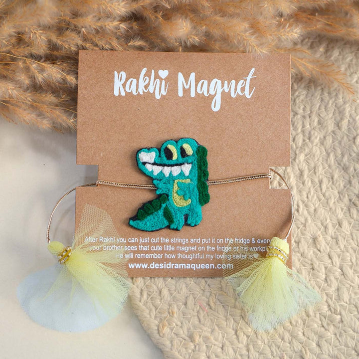Handmade Thread Embroidered "Crocodile" Reusable Rakhi Magnet For Brother