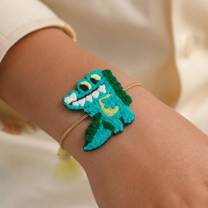 Handmade Thread Embroidered "Crocodile" Reusable Rakhi Magnet For Brother