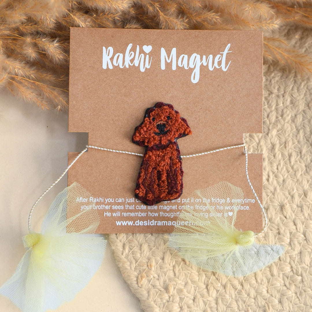 Handmade Thread Embroidered "Cute Dog" Reusable Rakhi Magnet For Brother