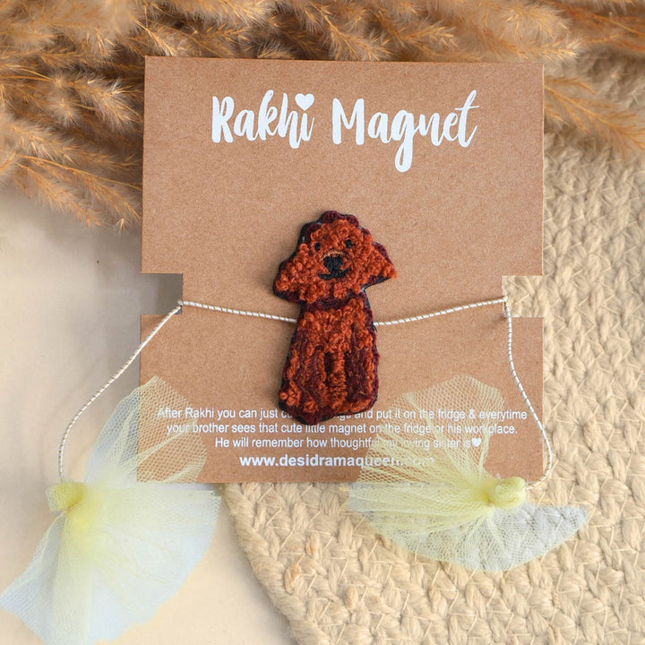 Handmade Thread Embroidered "Cute Dog" Reusable Rakhi Magnet For Brother