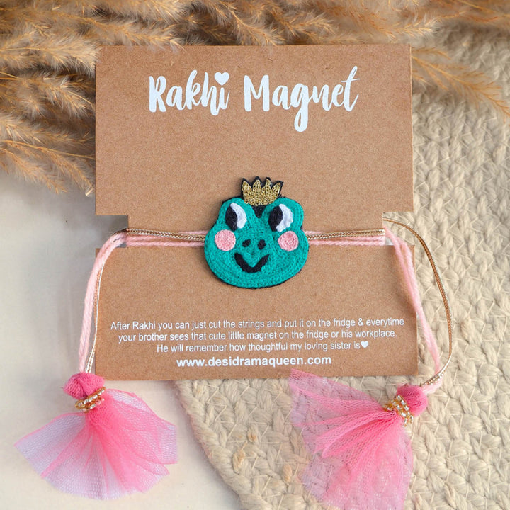 Handmade Thread Embroidered "Frog Prince" Reusable Rakhi Magnet For Brother