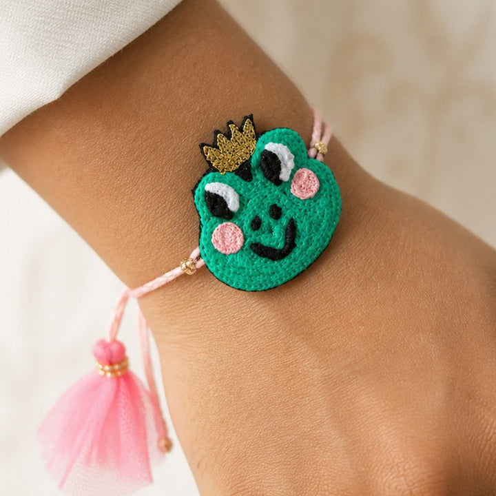 Handmade Thread Embroidered "Frog Prince" Reusable Rakhi Magnet For Brother