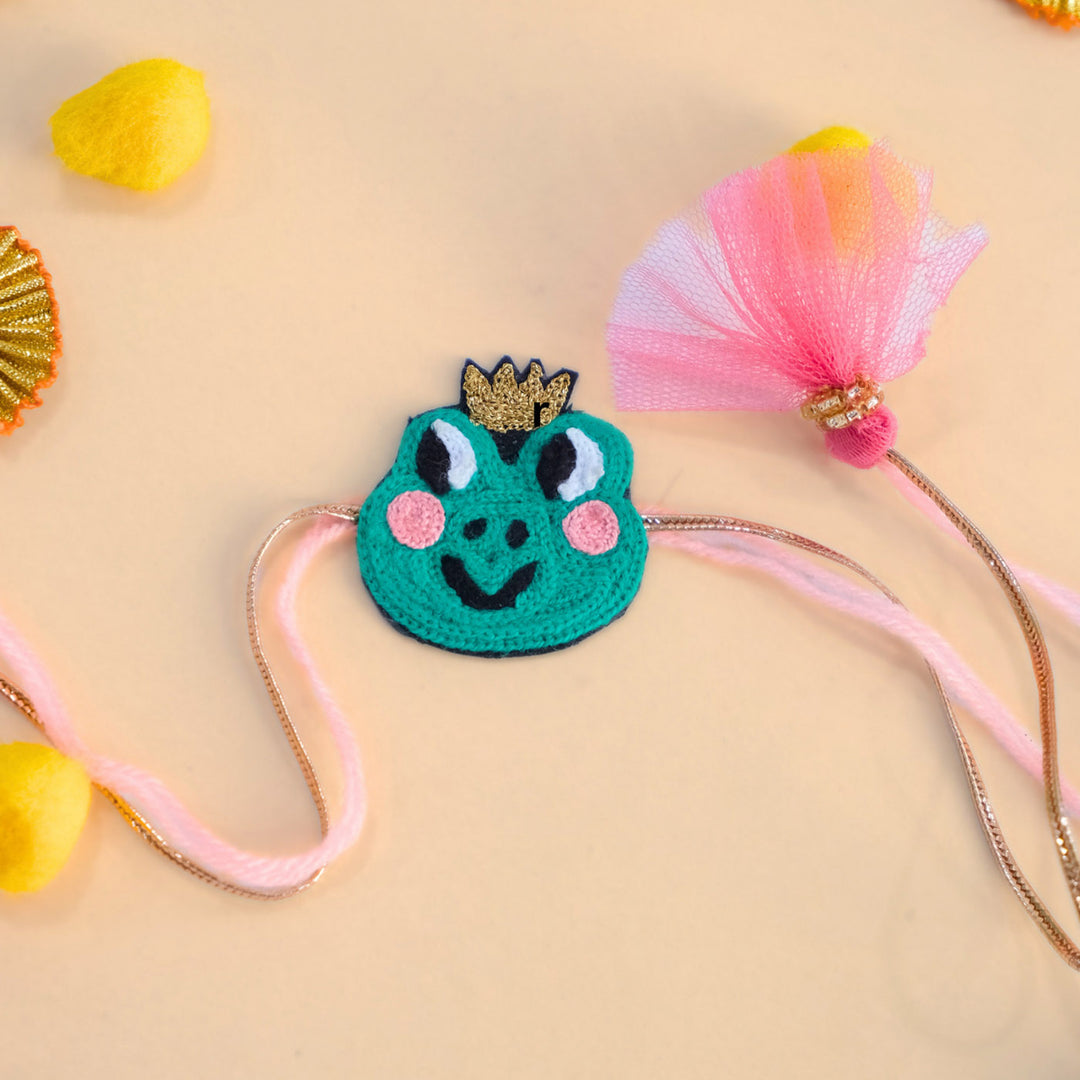 Handmade Thread Embroidered "Frog Prince" Reusable Rakhi Magnet For Brother