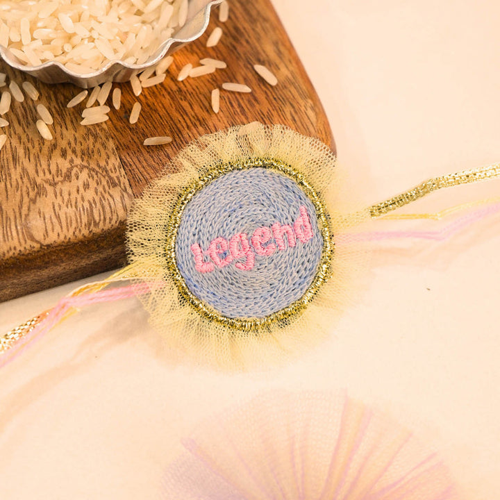 Handmade Thread Embroidered "Legend" Reusable Rakhi Magnet For Brother