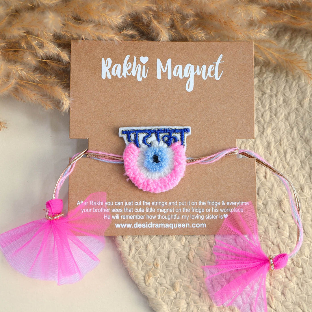 Handmade Thread Embroidered "Pataka Evil Eye" Reusable Rakhi Magnet For Brother