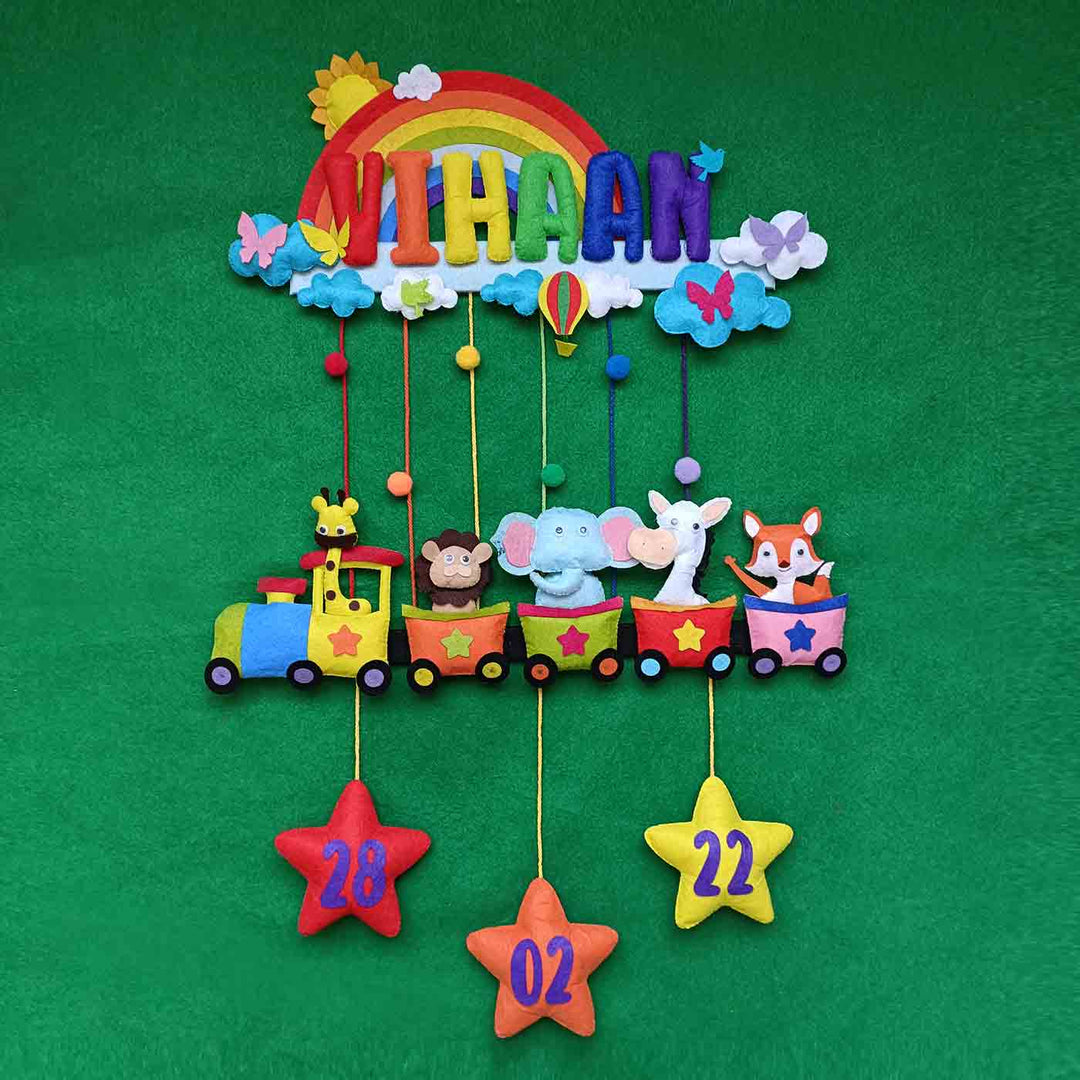 Handcrafted Personalized Felt Name Plate for Siblings | Rainbow Train