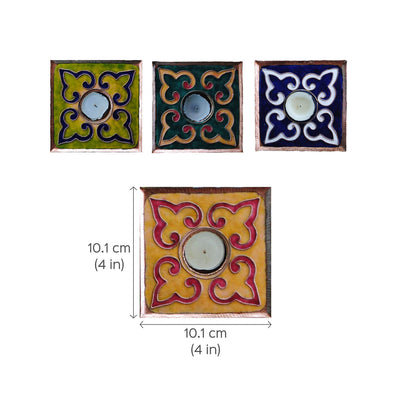 Copper Enamel Rangoli Tealight Holders I Set of 2