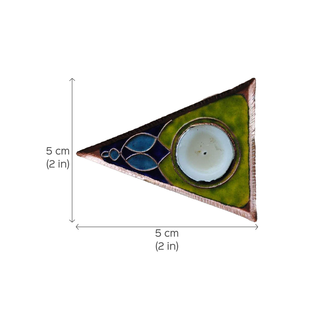 Copper Enamel Triangle Rangoli Tealight Holders I Set of 2