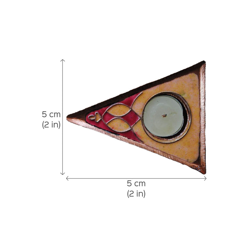 Copper Enamel Triangle Rangoli Tealight Holders I Set of 2