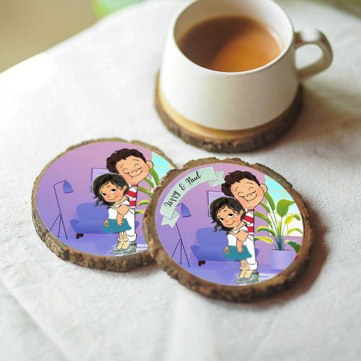 Hand-painted Personalized Character Coasters For Couples - Set of 2