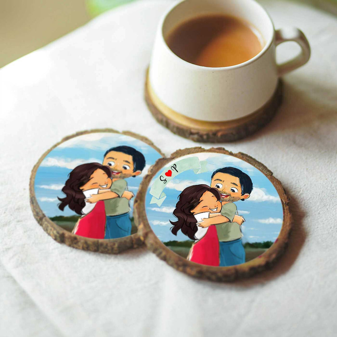 Hand-painted Personalized Character Coasters For Couples - Set of 2