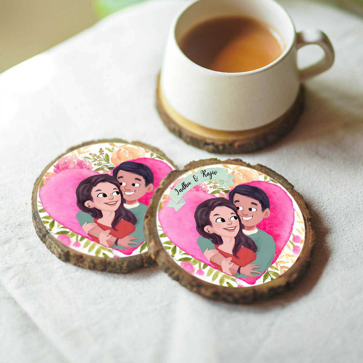 Hand-painted Personalized Character Coasters For Couples - Set of 2