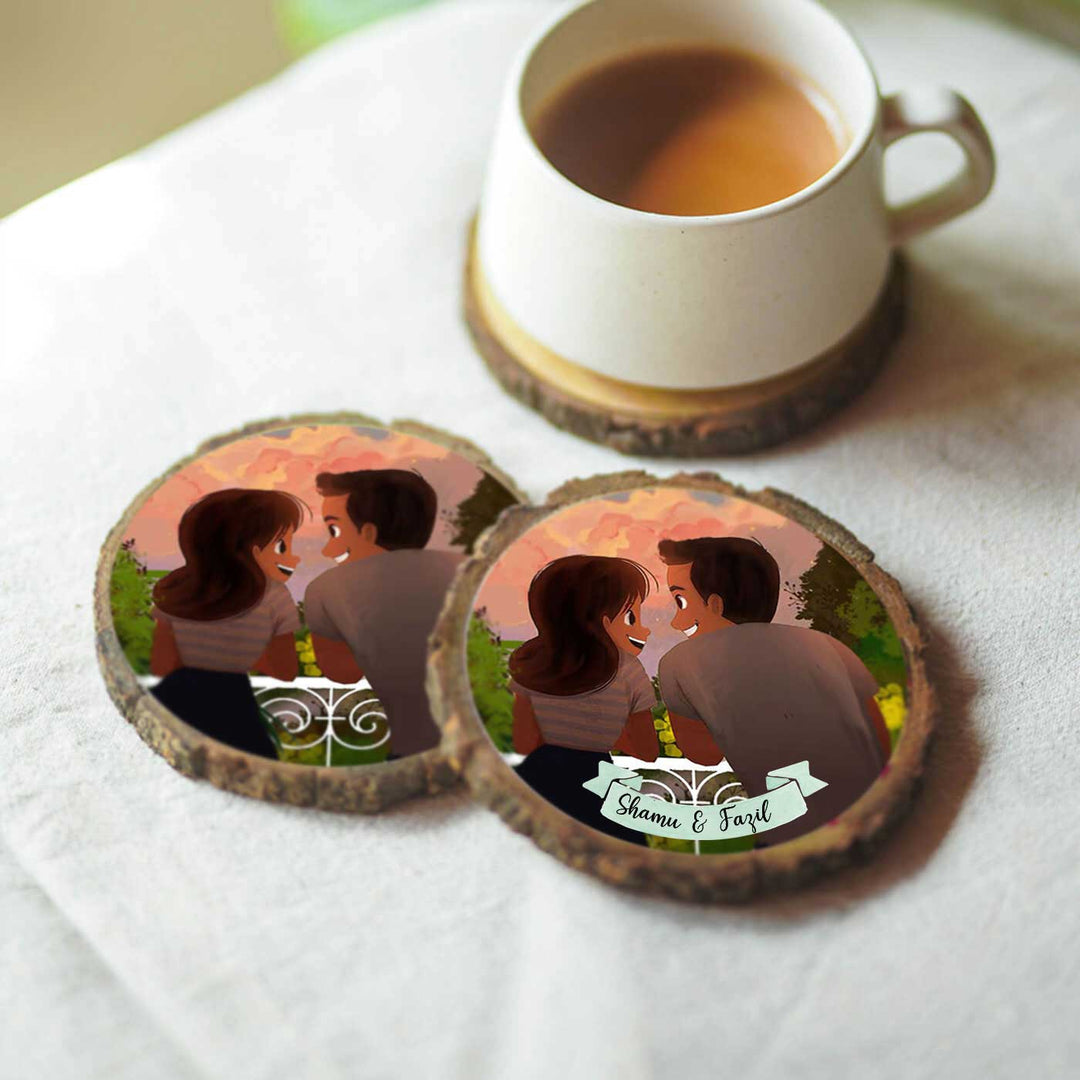 Hand-painted Personalized Character Coasters For Couples - Set of 2