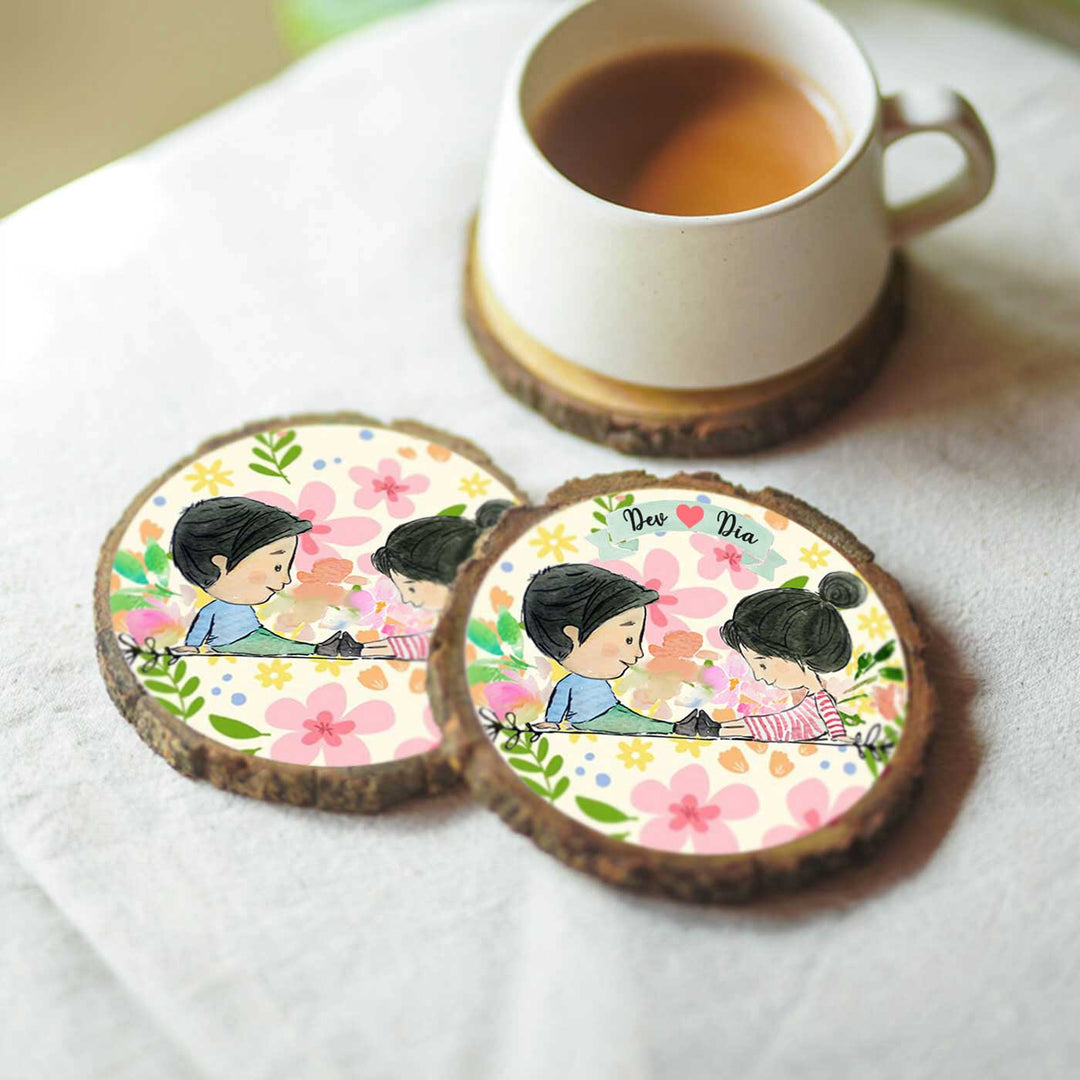 Hand-painted Personalized Character Coasters For Couples - Set of 2