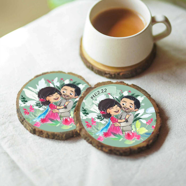 Hand-painted Personalized Character Coasters For Couples - Set of 2