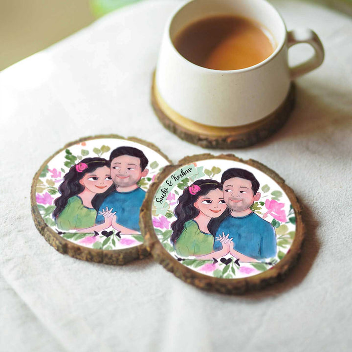 Hand-painted Personalized Character Coasters For Couples - Set of 2