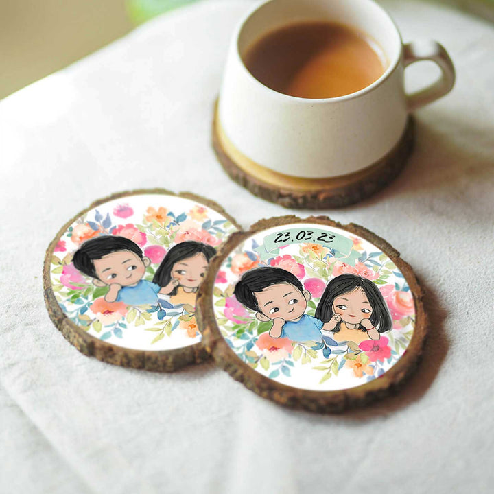 Hand-painted Personalized Character Coasters For Couples - Set of 2
