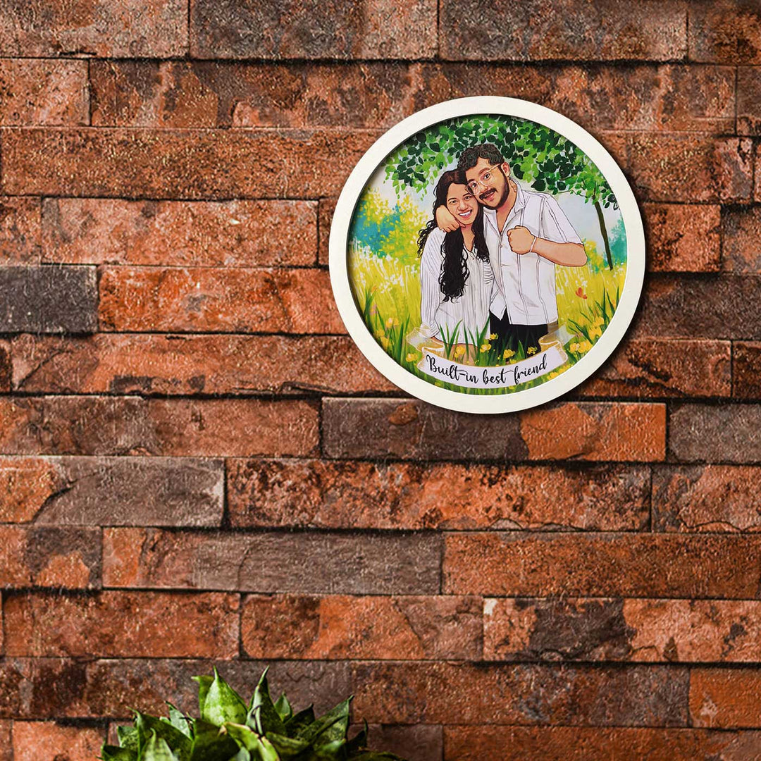 Photo Caricature Name Plate With Stand 2 - Mounted on Brick Wall