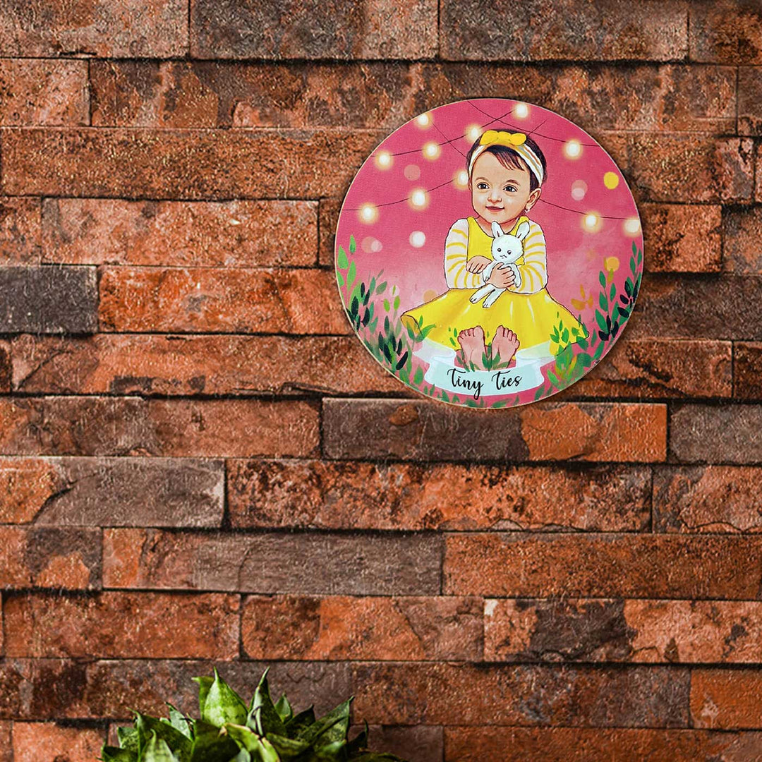 Photo Caricature Name Plate With Stand 12 - Mounted on Brick Wall