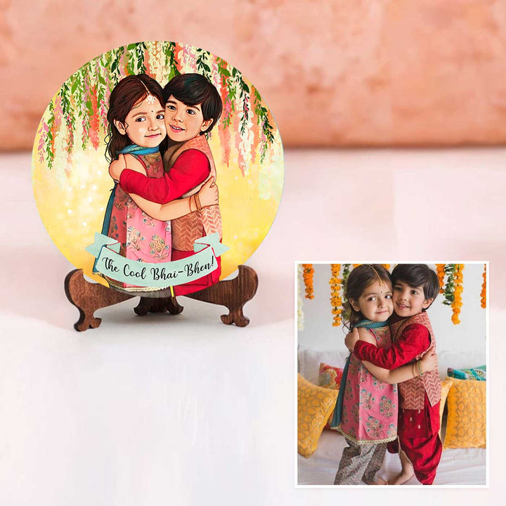 Photo Customized Rakhi Hamper With Caricature Nameplate 1 - Front View with Stand