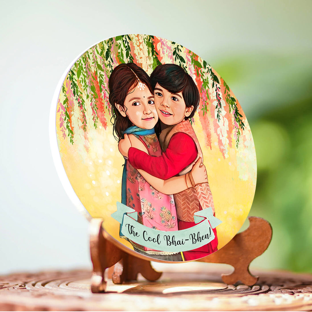 Photo Customized Rakhi Hamper With Caricature Nameplate 1 - Close-up Front View with Stand