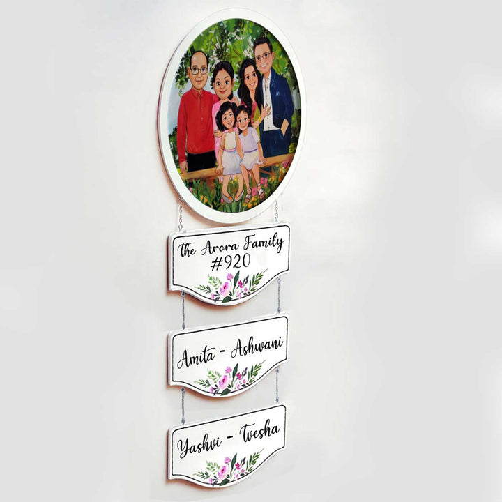 Photo Caricature Hanging Name Plate with 3 Planks