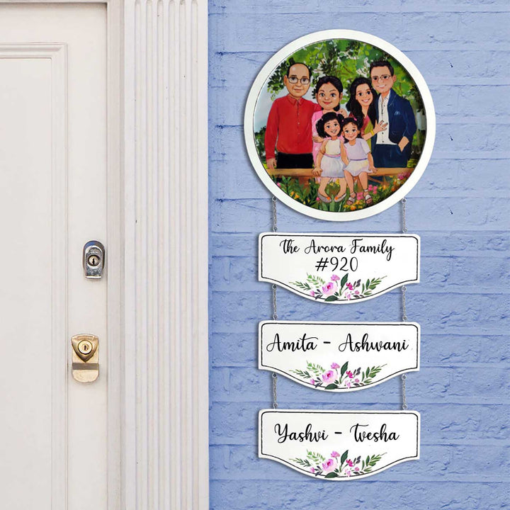 Photo Caricature Hanging Name Plate with 3 Planks