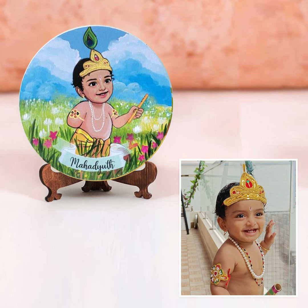 Photo Caricature Name Plate With Stand For Kids 16 - Front View with Personalized Name Display