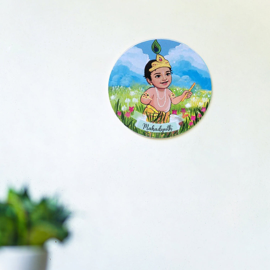 Photo Caricature Name Plate With Stand For Kids 16 - Front View Hanging on Wall