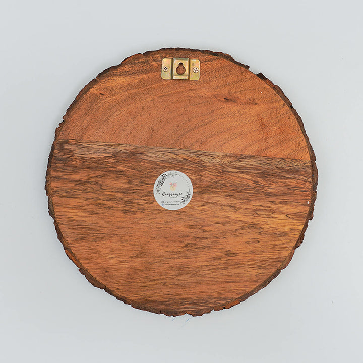 Hand Painted Personalized Family Caricature Plaque On Bark Base - Back View with Hanging Hardware