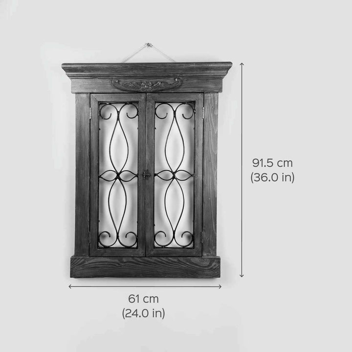 Decorative Pine Wood & Iron Window Wall Frame