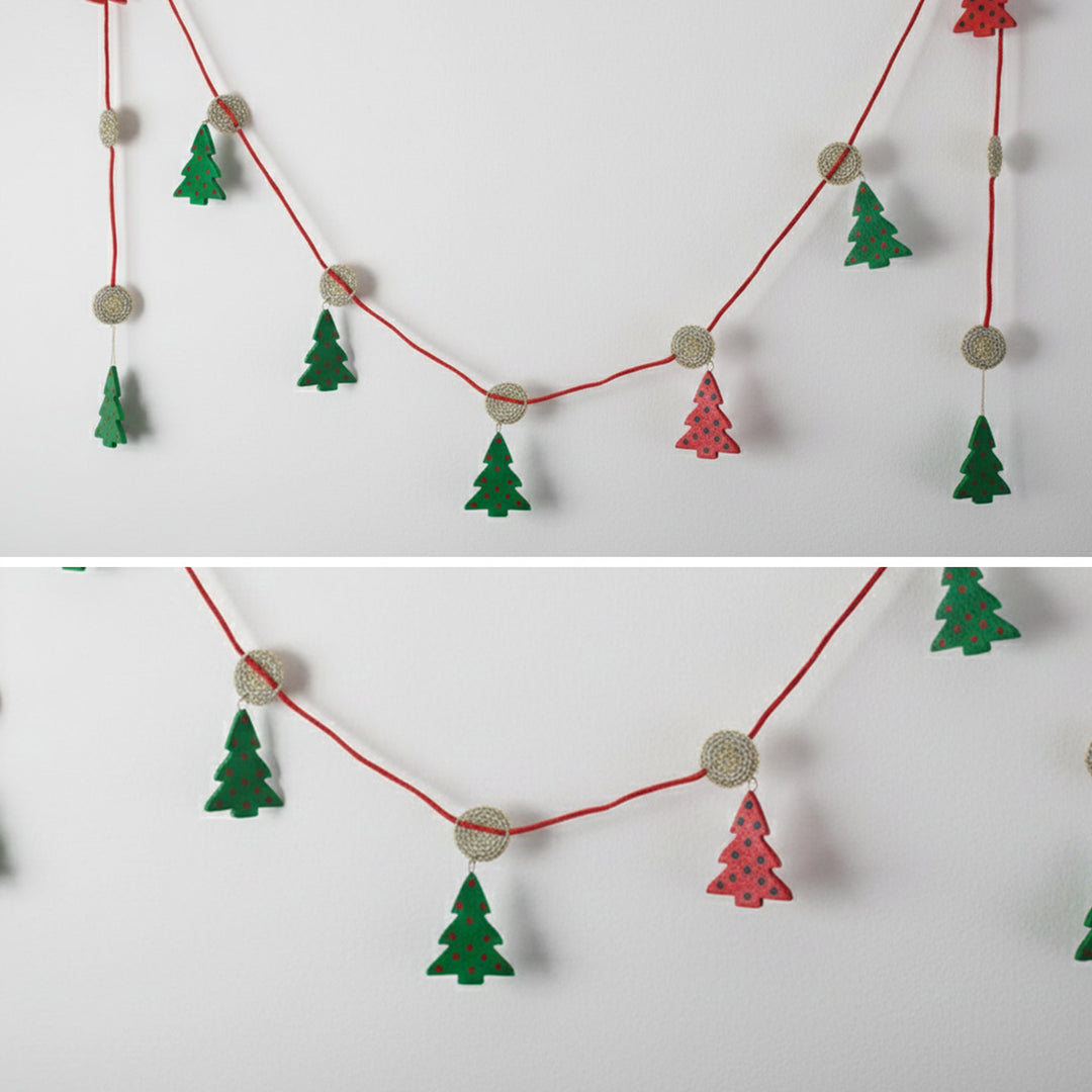 Handmade Red & Green Xmas Tree Bunting For Decoration