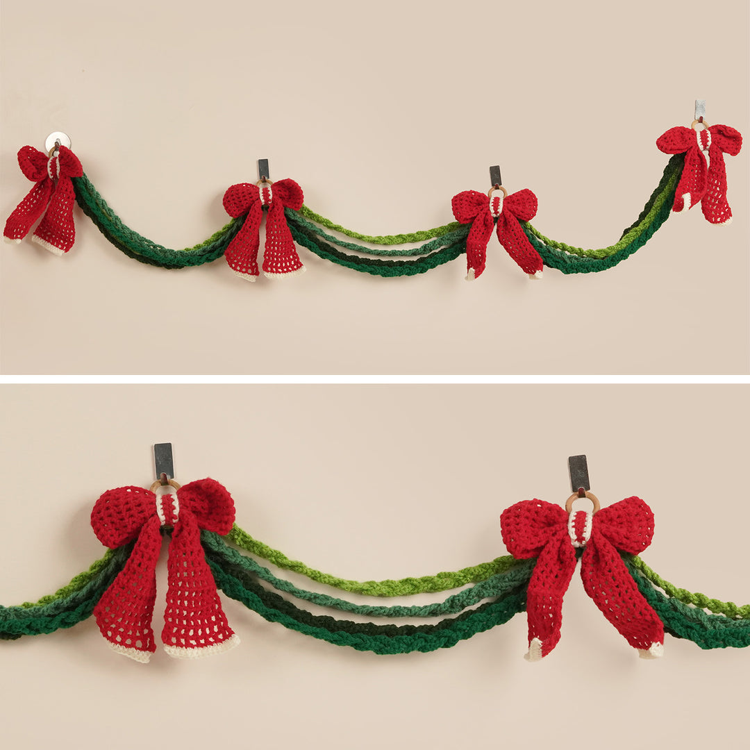 60 Inch | Handmade Bow Crochet Bunting/Garland For Christmas Decoration