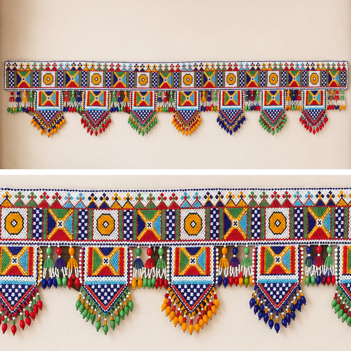 Intricate Moti Beadwork Multicolour Fabric Toran For Festive Decor