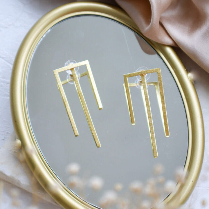 Handmade Minimal Rectangle Earjackets Earrings | 18K Gold Dipped