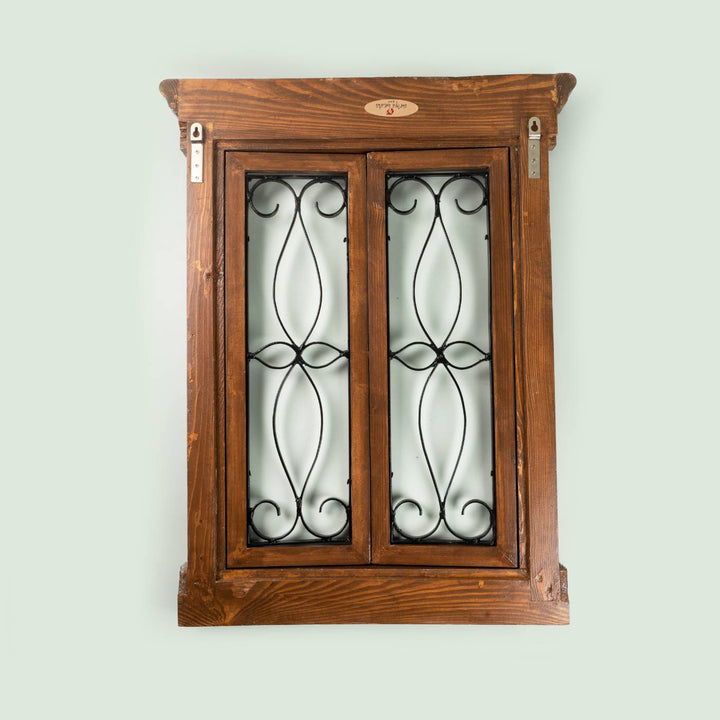 Decorative Pine Wood & Iron Window Wall Frame