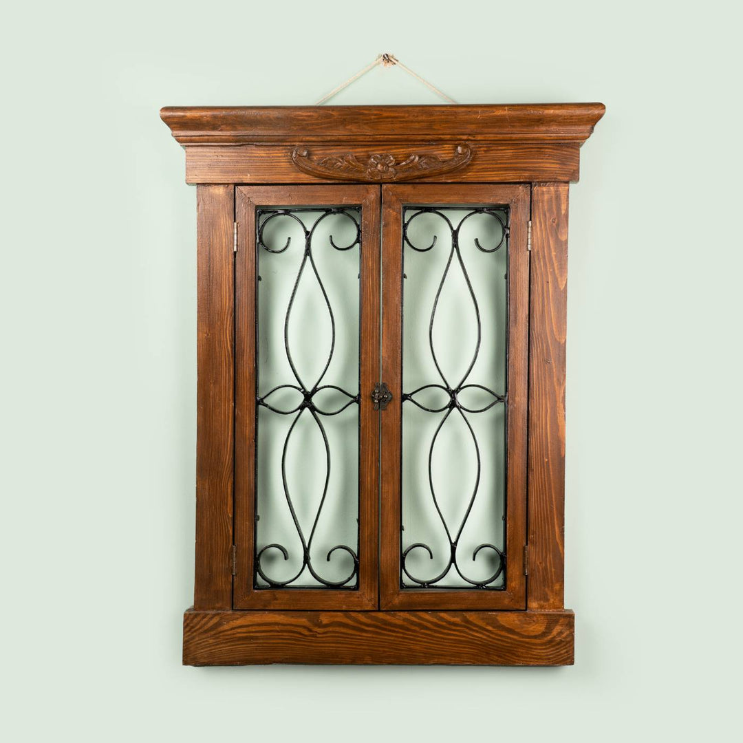 Decorative Pine Wood & Iron Window Wall Frame