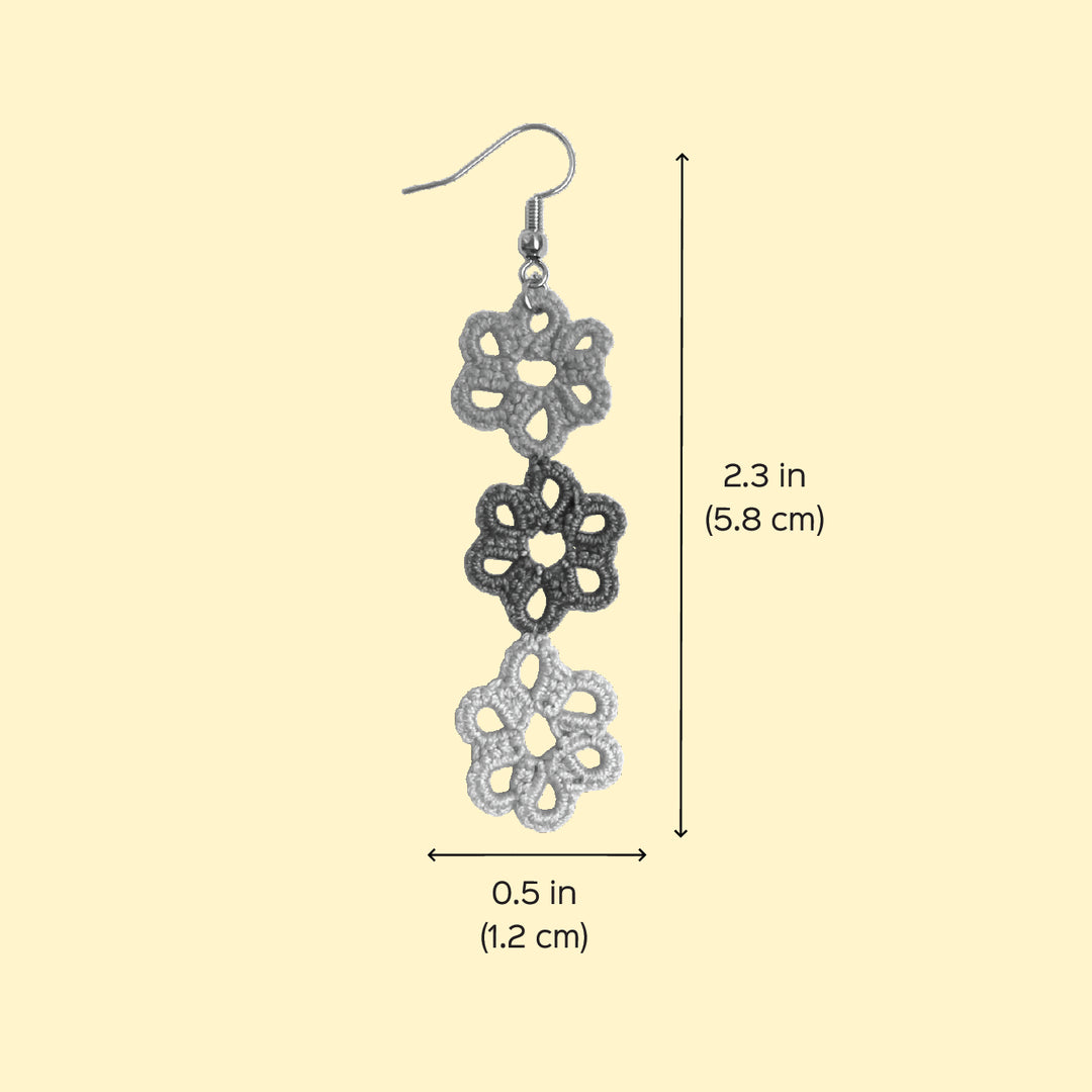 Handmade Tatting Trio Flower Cotton Earrings