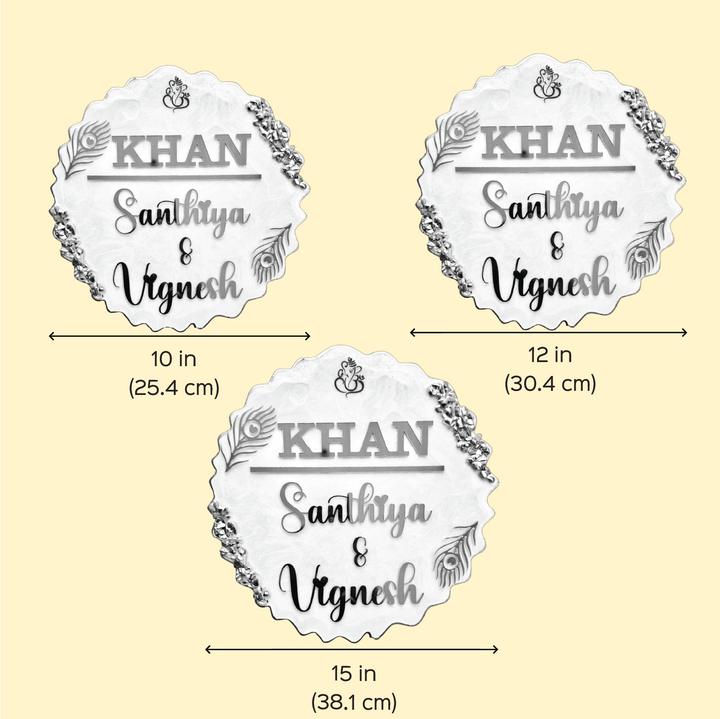 Personalized Round White Feather Theme Resin Name Plate