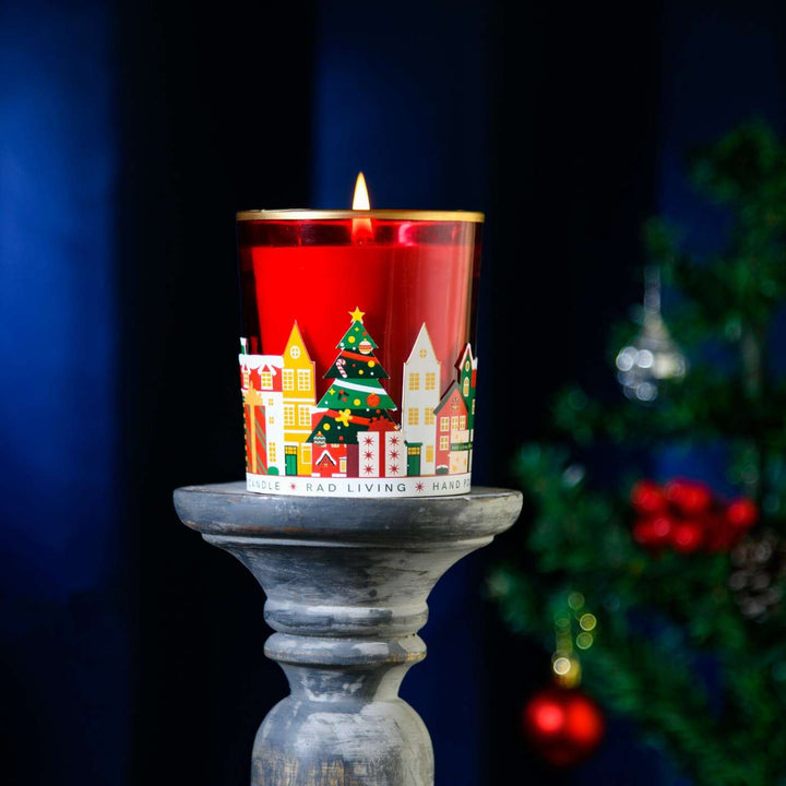 Handmade Red Merry Town Soy Wax Candles | Secret Santa Gift Ideas